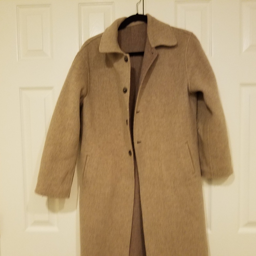 Brown reversible long wool coat w belt